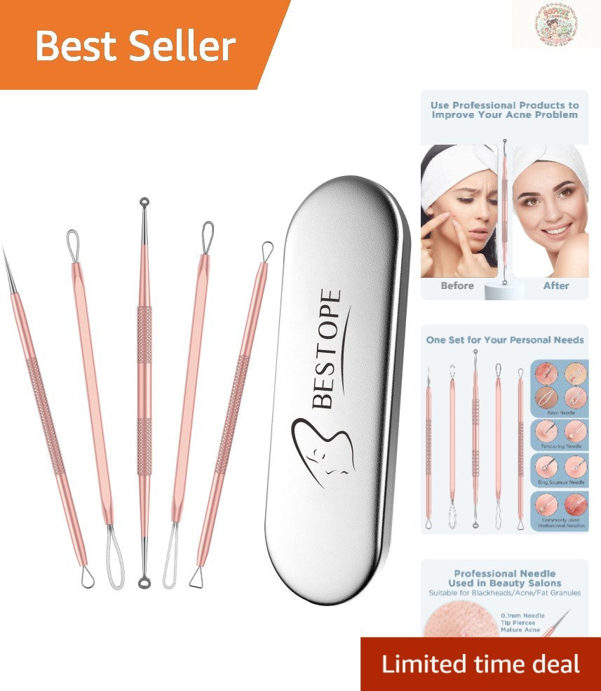 Blackhead Remover Tool Kit - Rose Gold 5-Piece Skin Care Set for Clear Complexion