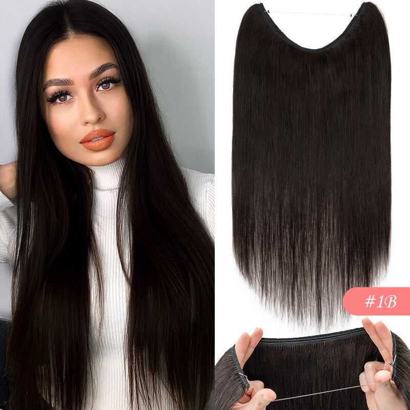 Thick Clip-In Remy Human Hair Extensions Headband Hairpiece & Ring
