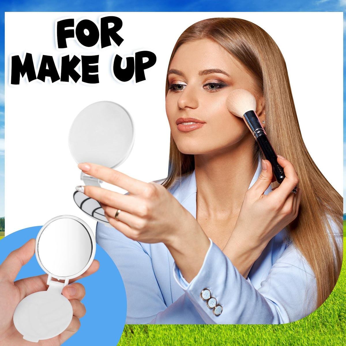 48 Pcs Volleyball Style Compact Mirrors Bulk for Women, Portable Folding Travel Mirrors