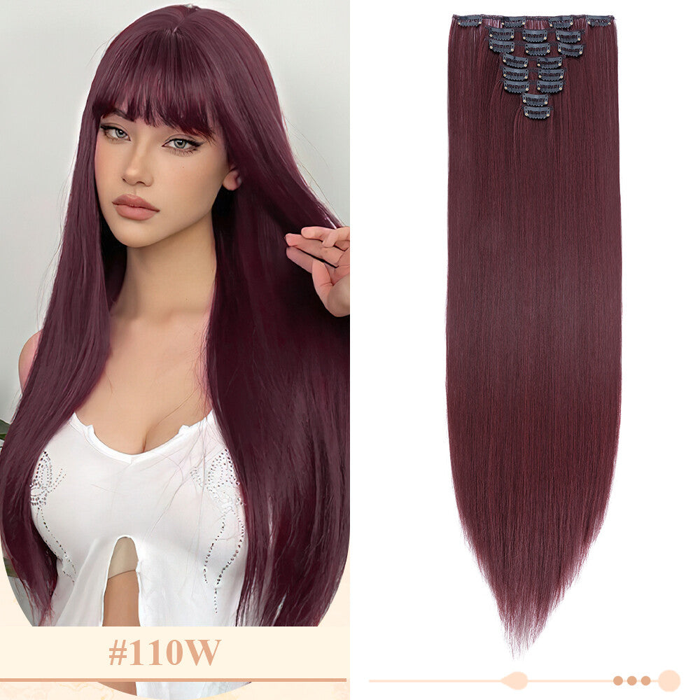 Clip-In Hair Extensions Full Head Ombre Highlight Synthetic Thick Hair 8-24 Inches