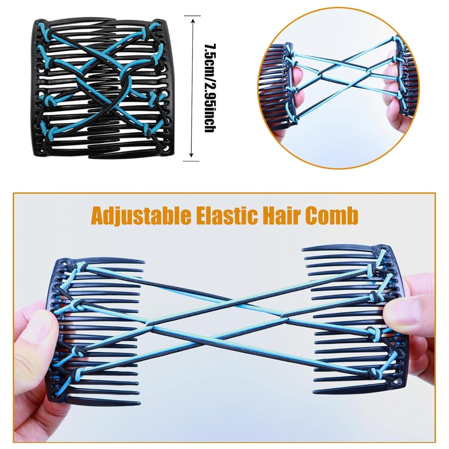 Stretchy Magic Hair Comb Set - Adjustable Elastic Hair Clips in Black, Red, Brown, Purple, Blue