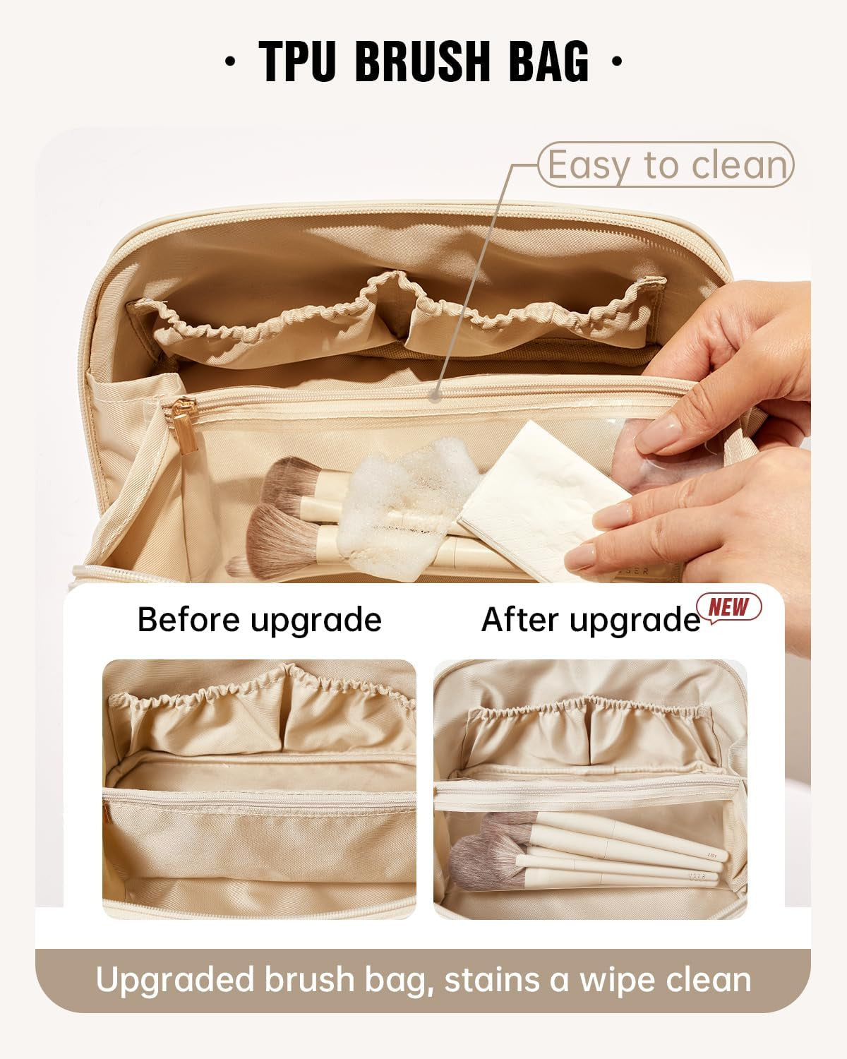 Travel Makeup Bag with Waterproof Fabric & Multiple Pockets - Large Capacity Cosmetic Organizer