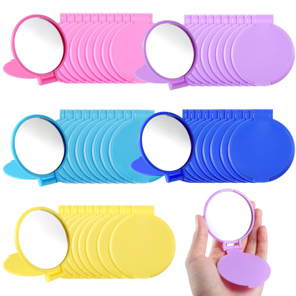 50 Pieces Compact Round Makeup Mirrors Bulk Travel Folding Pocket Handheld