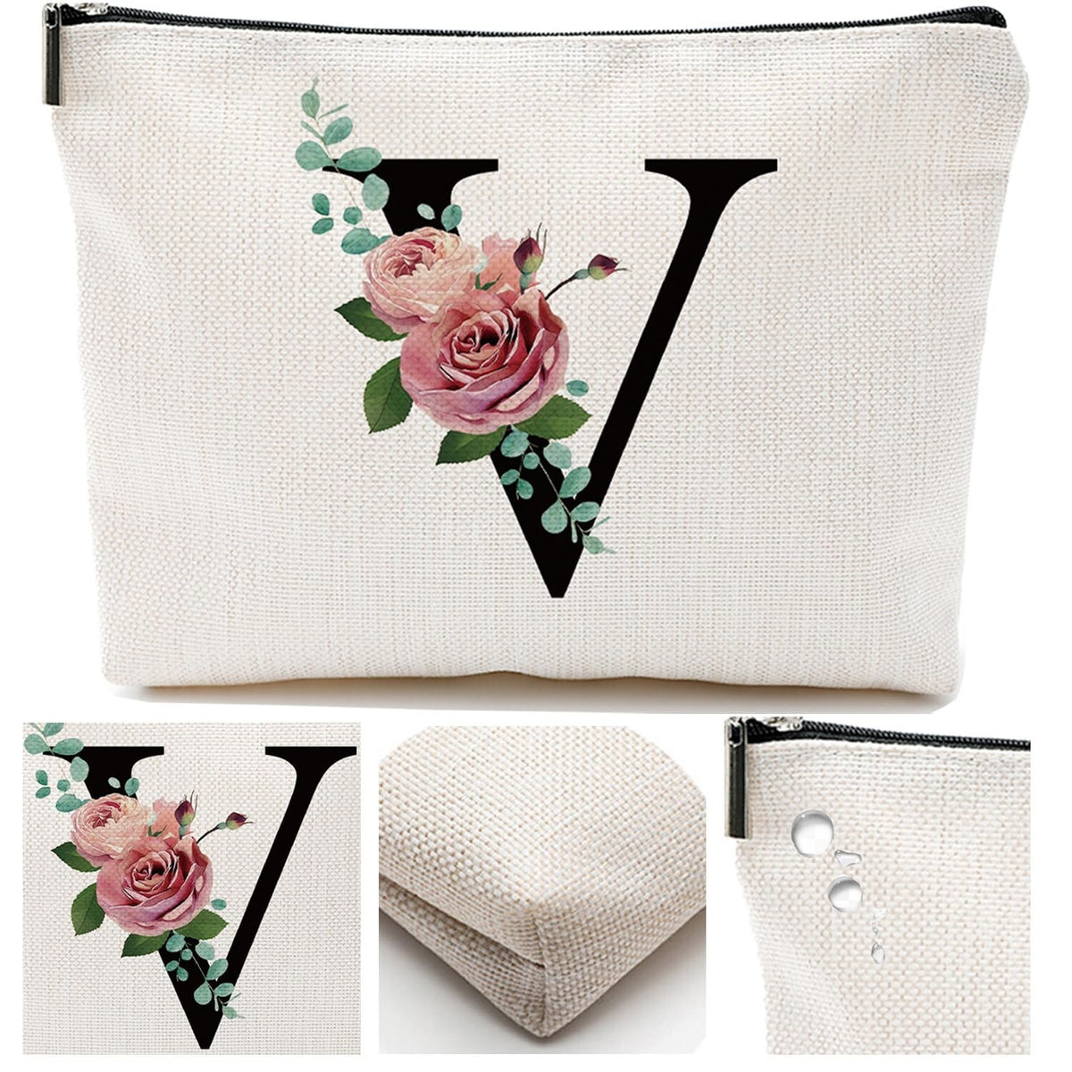 Personalized A-Z Letter Makeup Bag - Monogrammed Cosmetic Travel Organizer