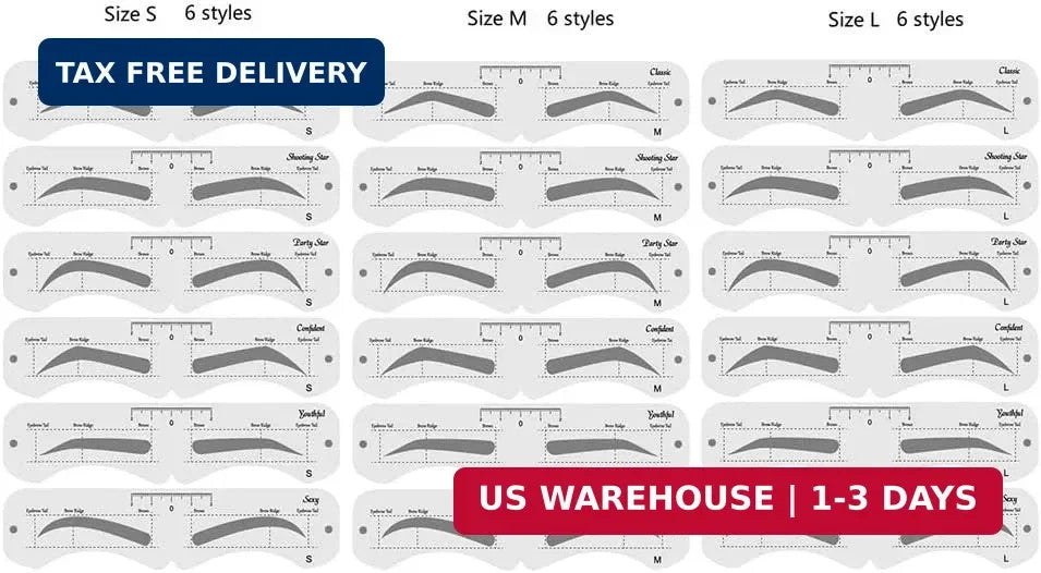Reusable Eyebrow Stencil Kit with 3 Sizes & 6 Styles - Soft & Easy to Use