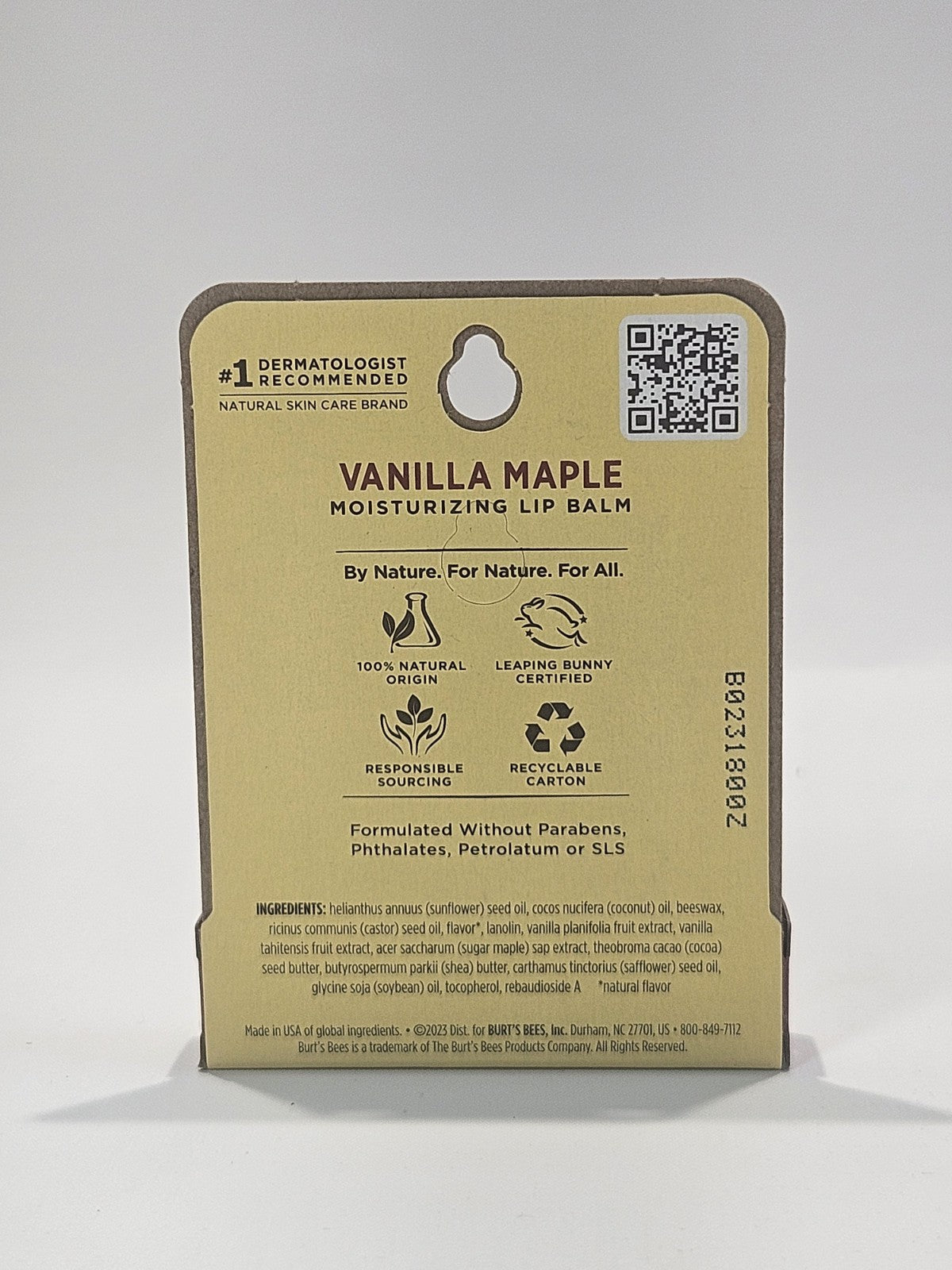 Burt's Bees Vanilla Maple Flavored Lip Balm 0.15 oz Natural Limited Edition
