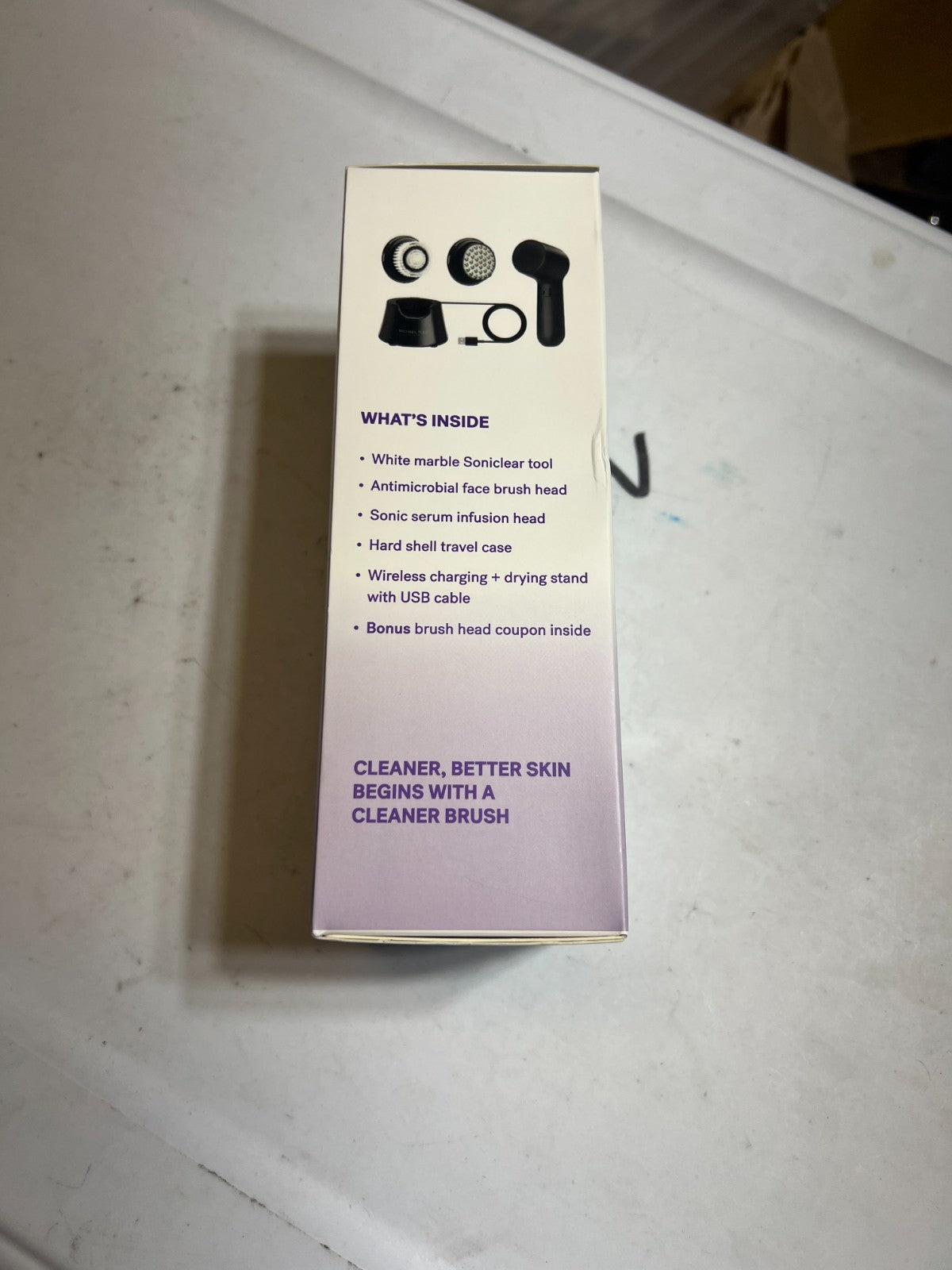 Sonic Skin Cleansing Brush with Antimicrobial White Marble Finish