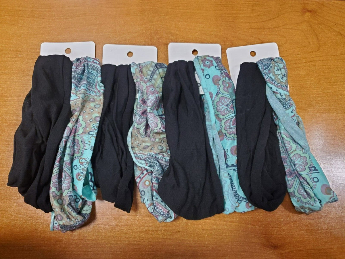 Pack of 4 Seamless Comfort Headbands - Black & Blue, Soft Fabric