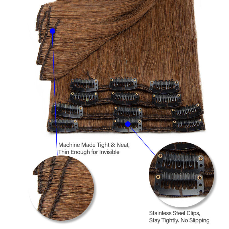 Clip In Hair Extensions 100% Human Remy Full Head Set Multiple Lengths & Colors