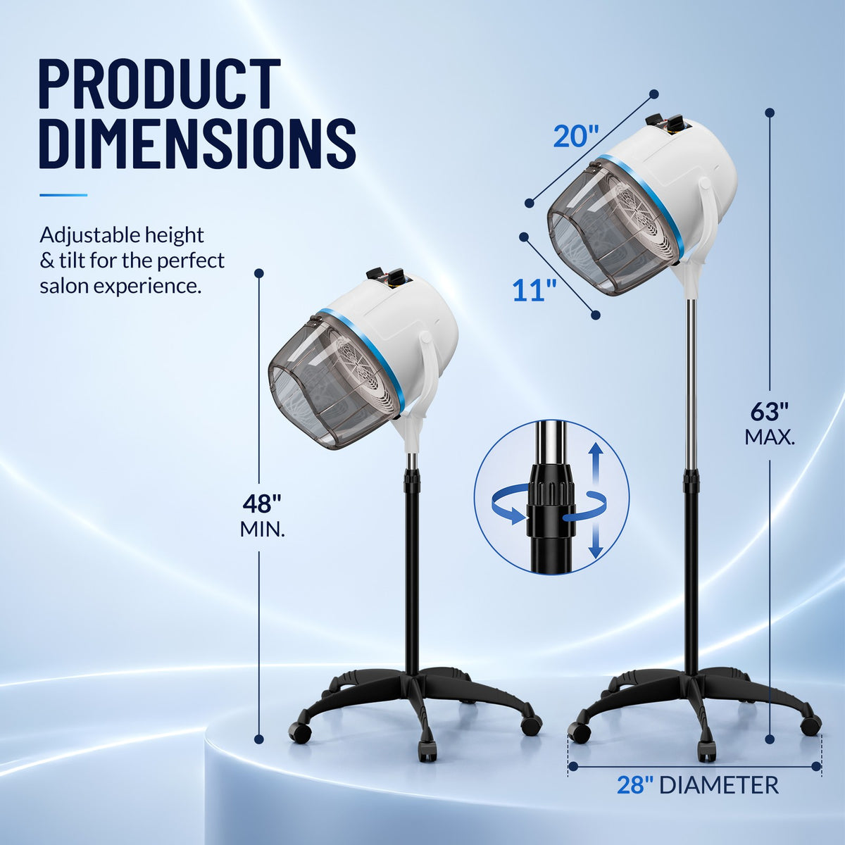 1300W Adjustable Hooded Hair Bonnet Dryer Salon Equipment w/Rolling