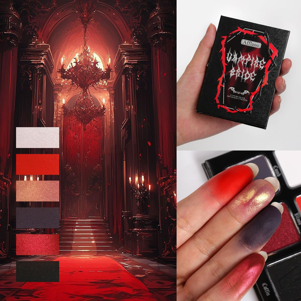 Goth Eyeshadow Palette Vampire Blood Red & Black Smoky Makeup