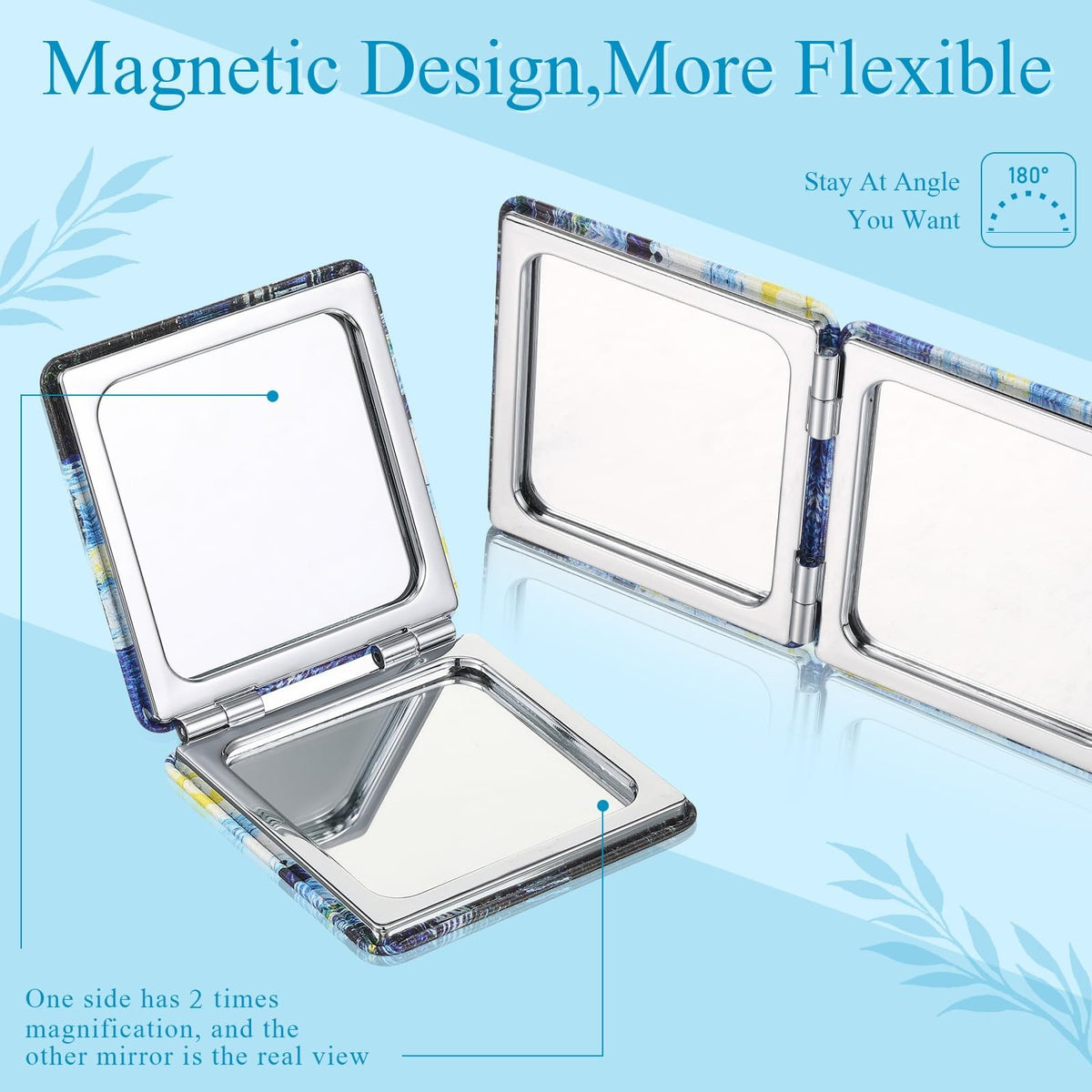 8-Piece Double-Sided Makeup Compact Mirrors with Magnification - Leather Finish