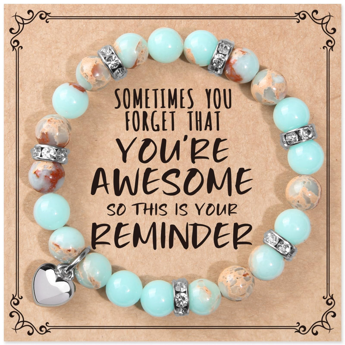 Women’s Turquoise Heart Bead Strand Bracelet - Inspirational Jewelry Gift
