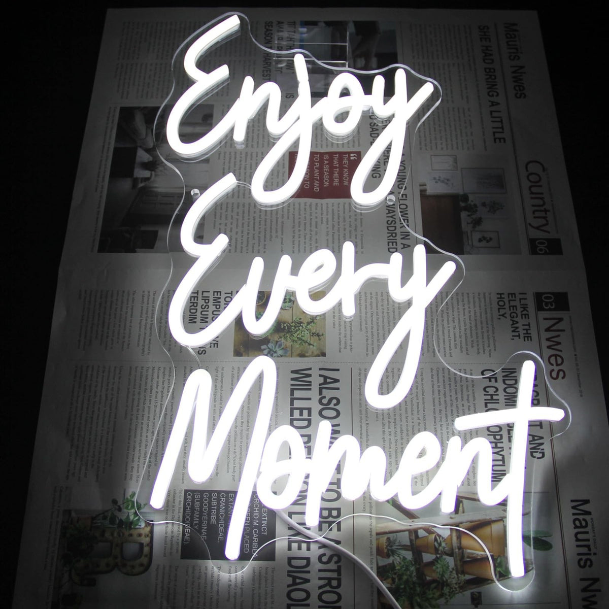 White LED Neon Wall Sign - Enjoy Every Moment Quote for Bedroom Bar Restaurant