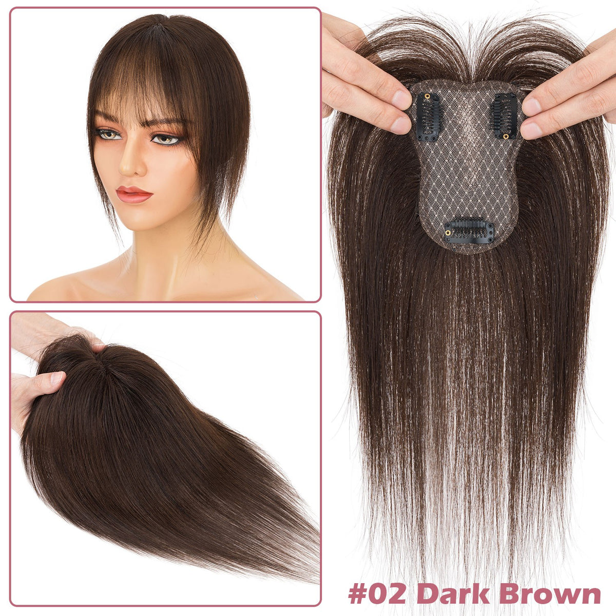 Women's Human Hair Clip-In Hairpiece Topper with Silk Lace Base – Natural Look