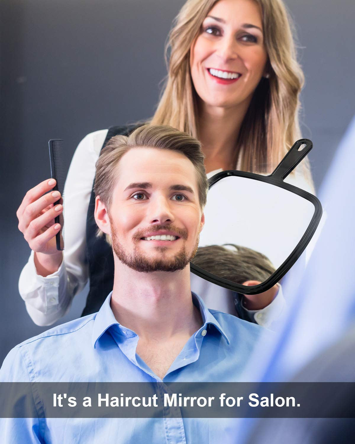 Extra Large Black Handheld Mirror with Handle for Salon and Hairdressing