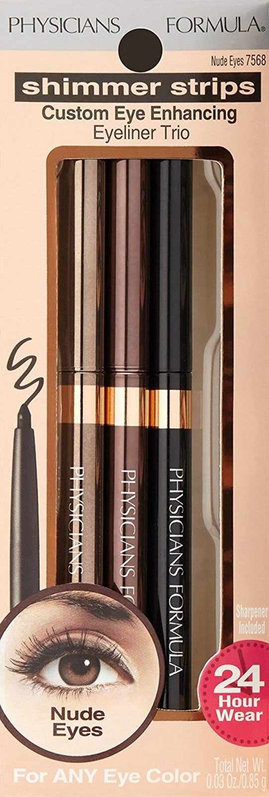 Physicians Formula Shimmer Eyeliner Pencil Set of 3 - Black, Dark Brown, Brown