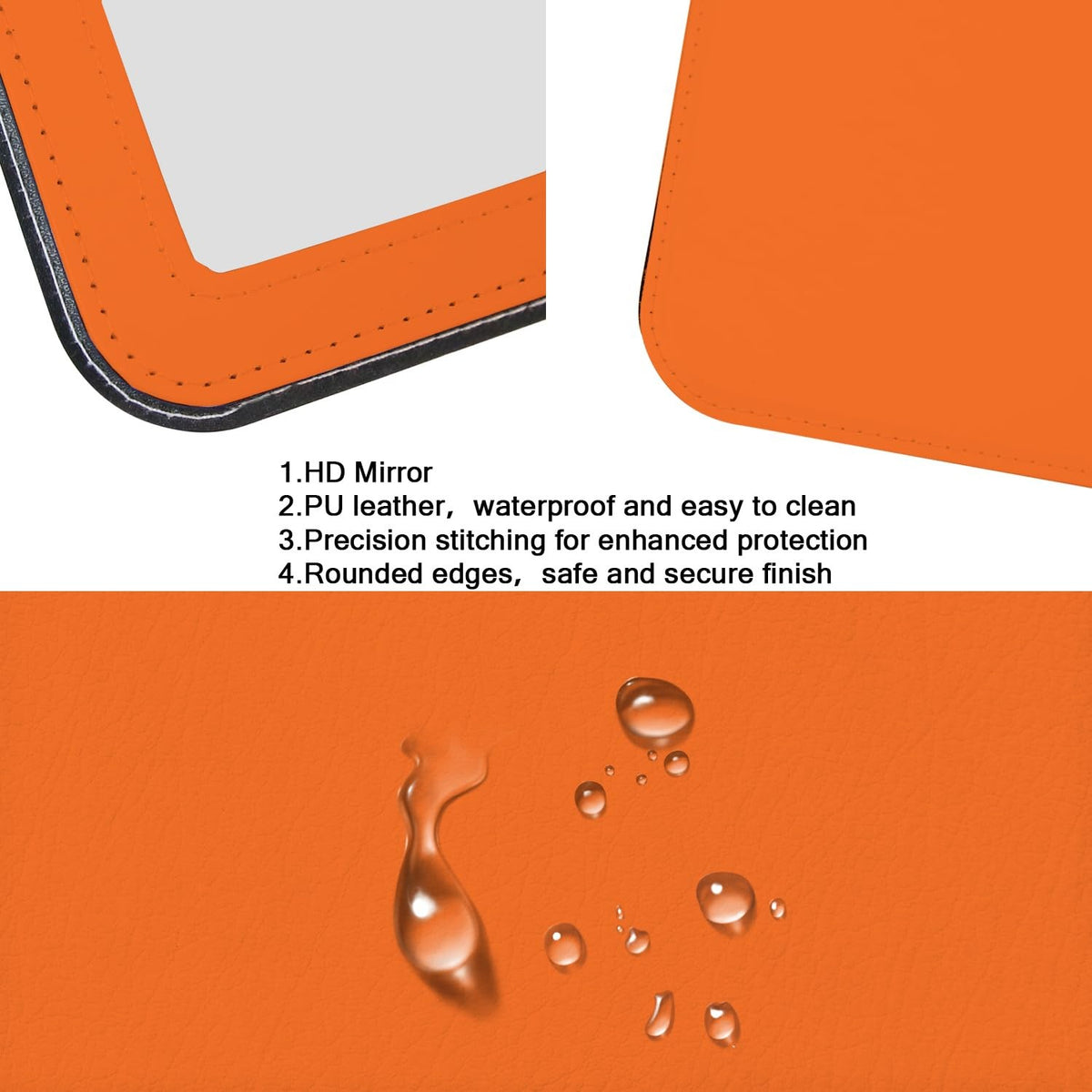 Portable Folding Travel Makeup Mirror with Adjustable Stand - Compact Orange