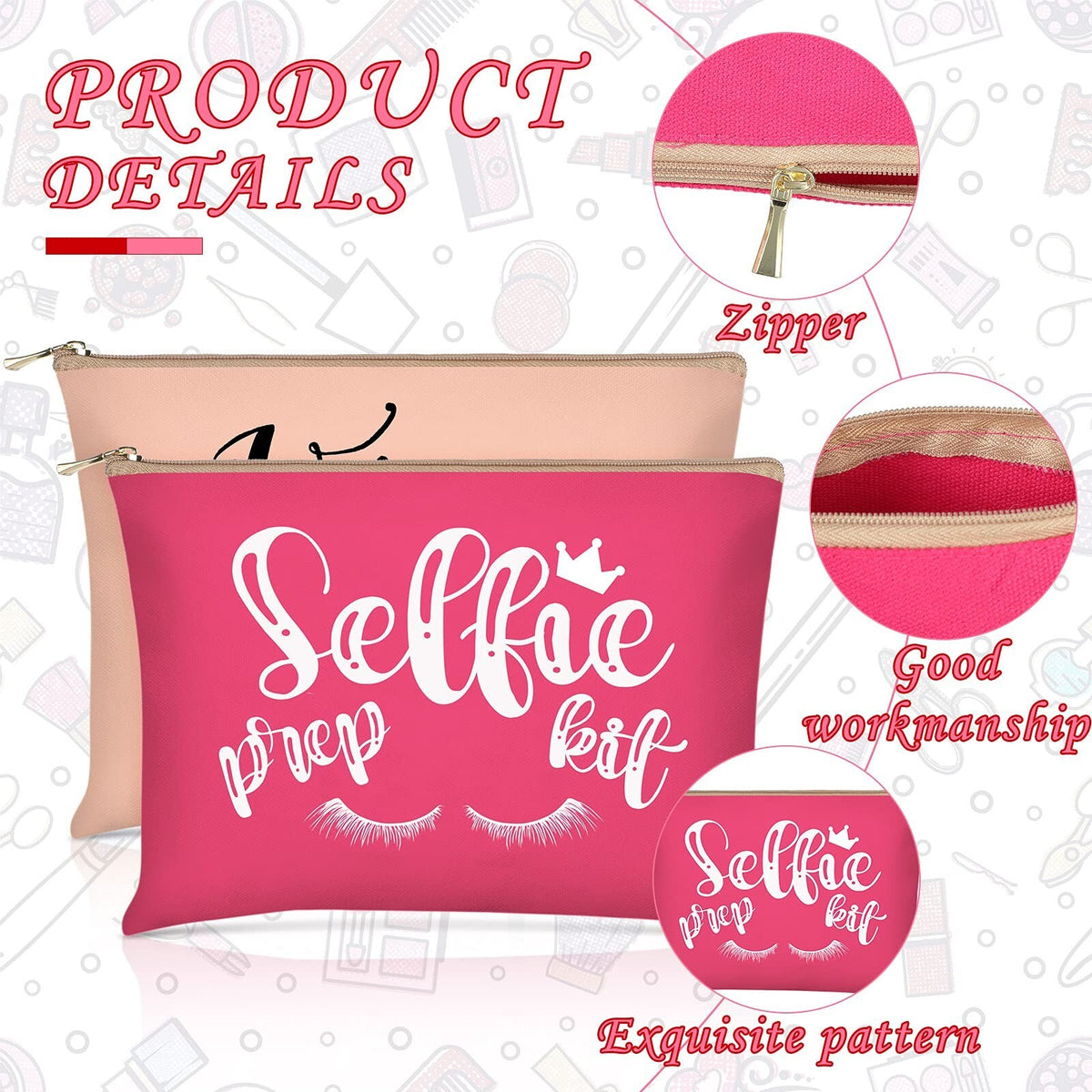 6-Pack Funny Canvas Makeup Bags Portable Cosmetic Pouches for Women & Travel
