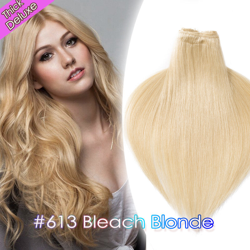 Double Weft Clip-In Hair Extensions 100% Remy Human Hair Thick Full Head