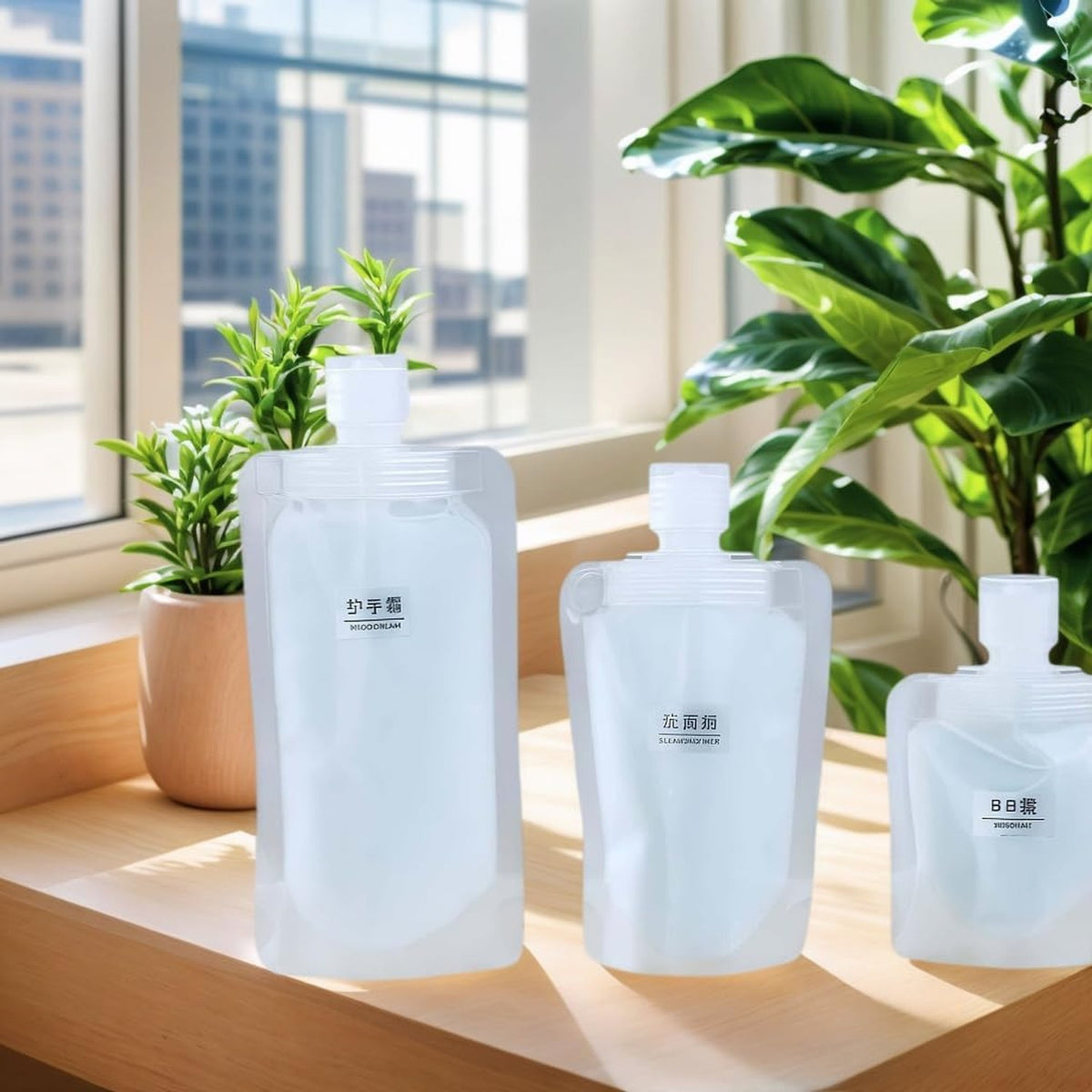 Travel Toiletry Containers Set - Refillable 100ML Stand Up Pouchs for Liquids