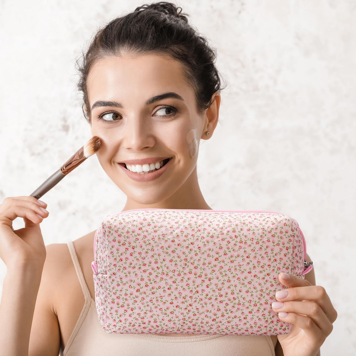 10 Pcs Quilted Makeup Bag Set with Floral Cotton Design Travel Organizer