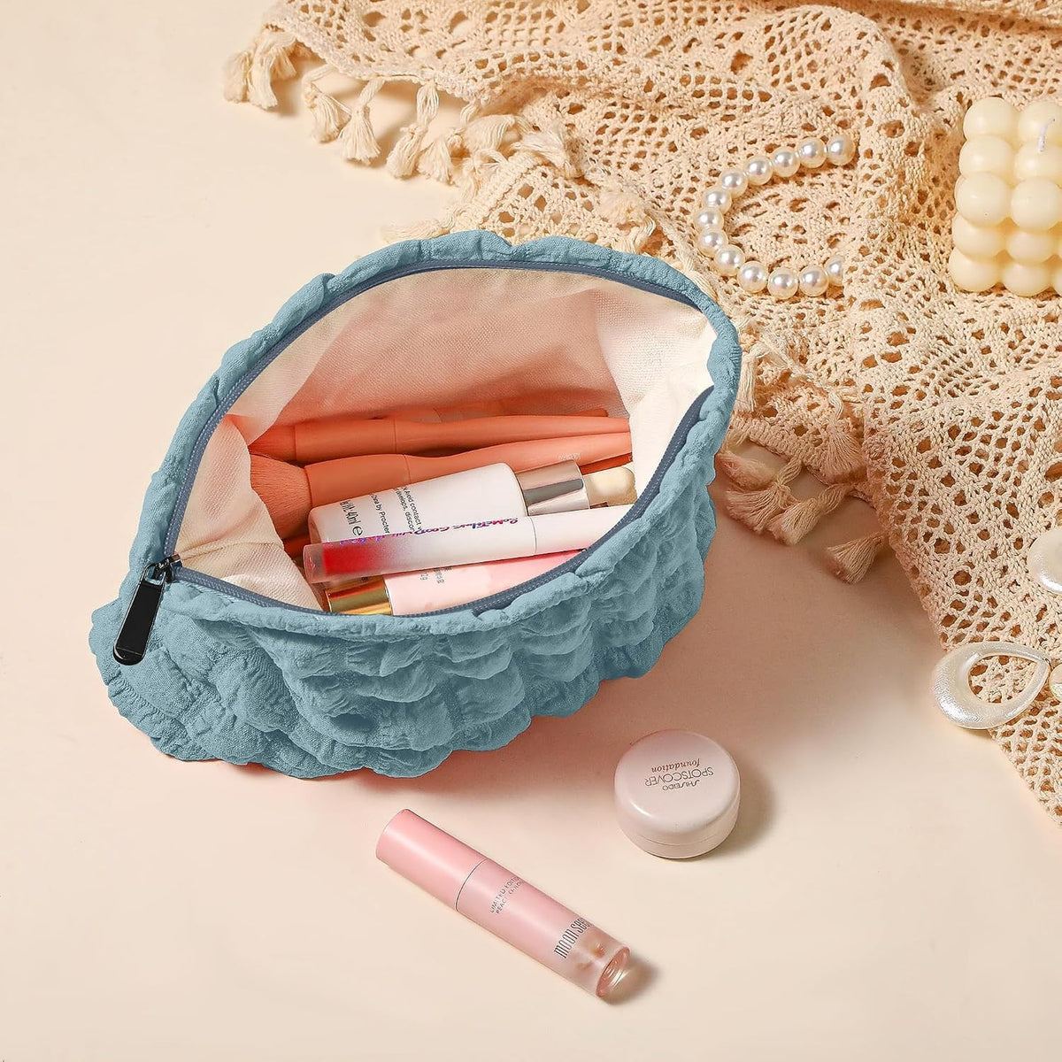 Large Capacity Bubble Cloud Makeup Bag - Travel Cosmetic Organizer