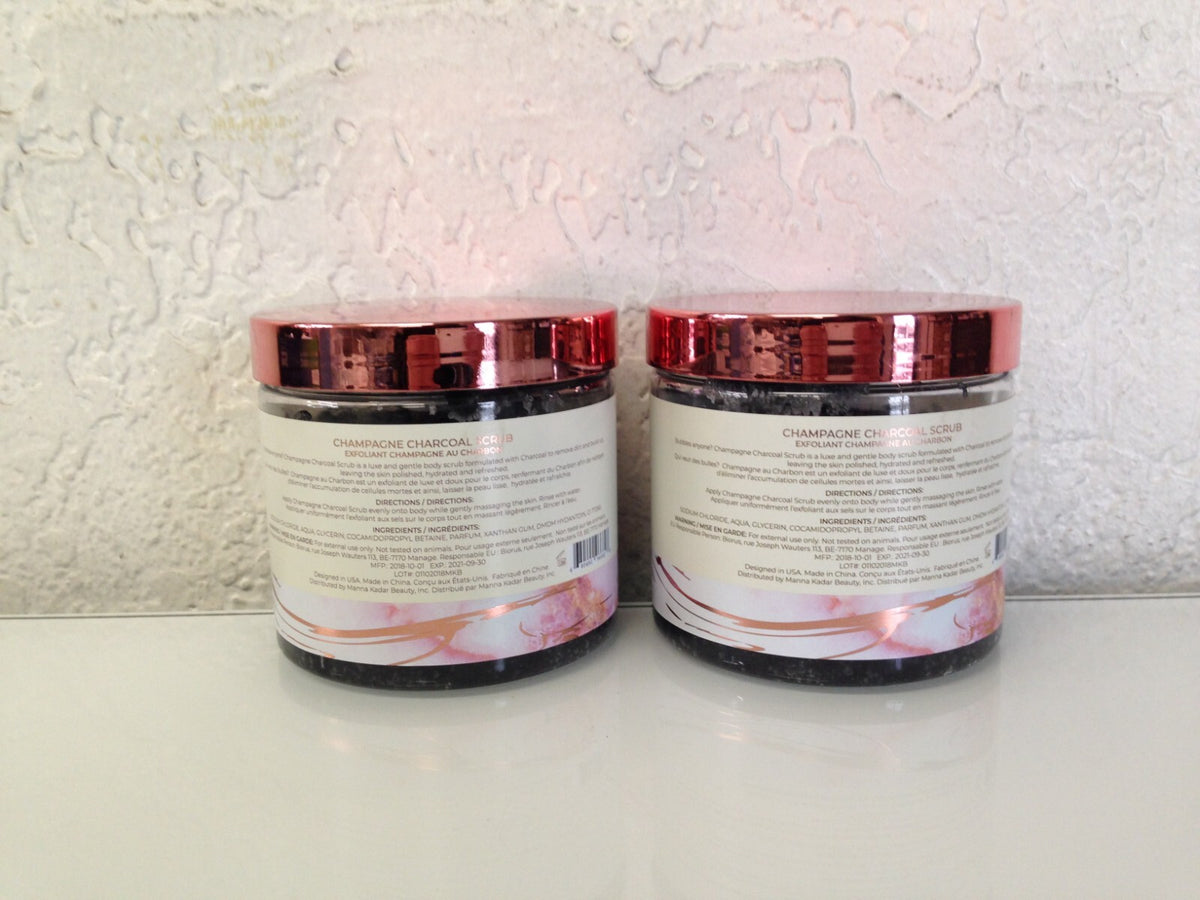 2x Manna Kadar Relax Champagne Charcoal Scrub Sea Mineral Exfoliant