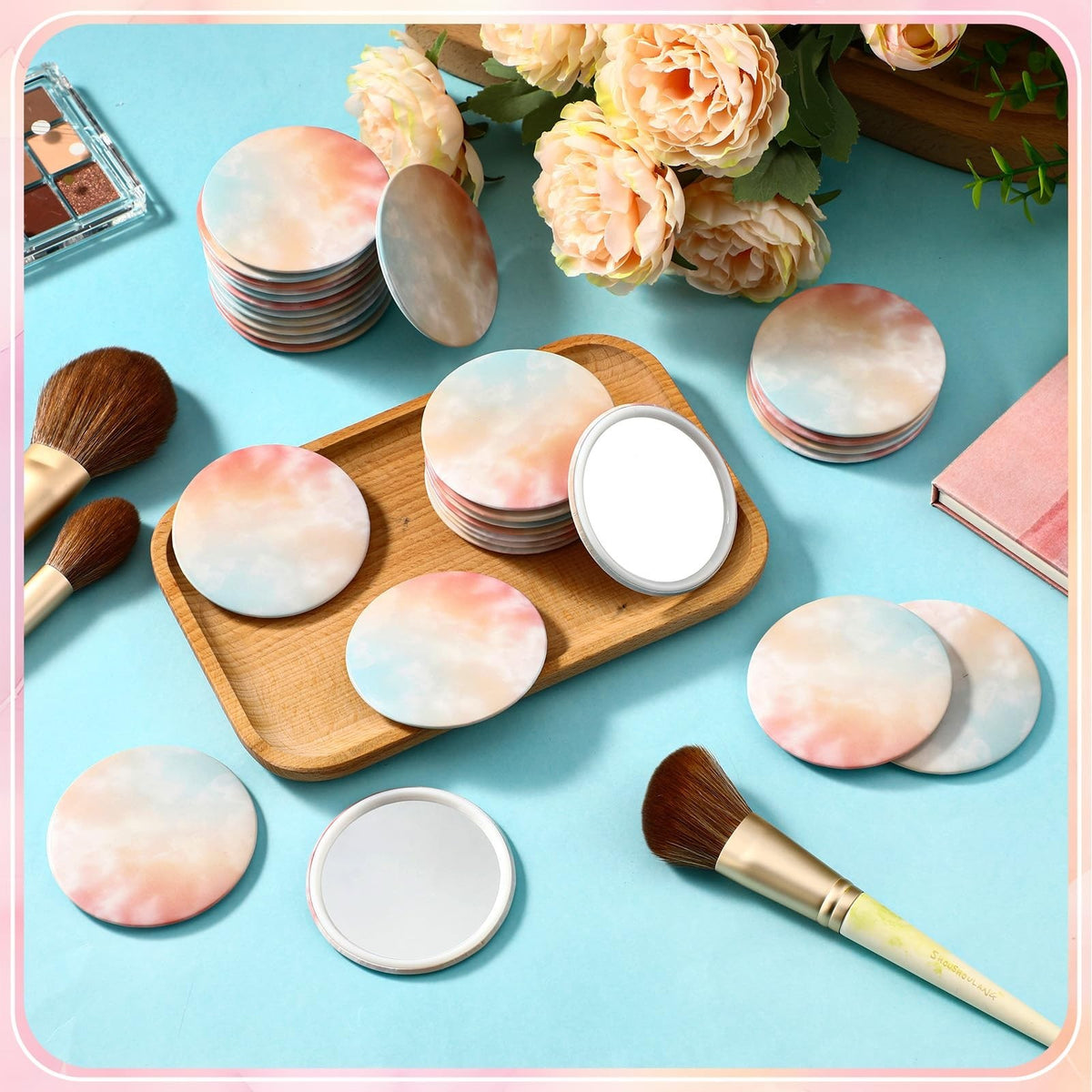 30 Pack Small Round Pocket Mirrors - Pastel Rainbow Compact Makeup Mirrors for Travel & Gifts