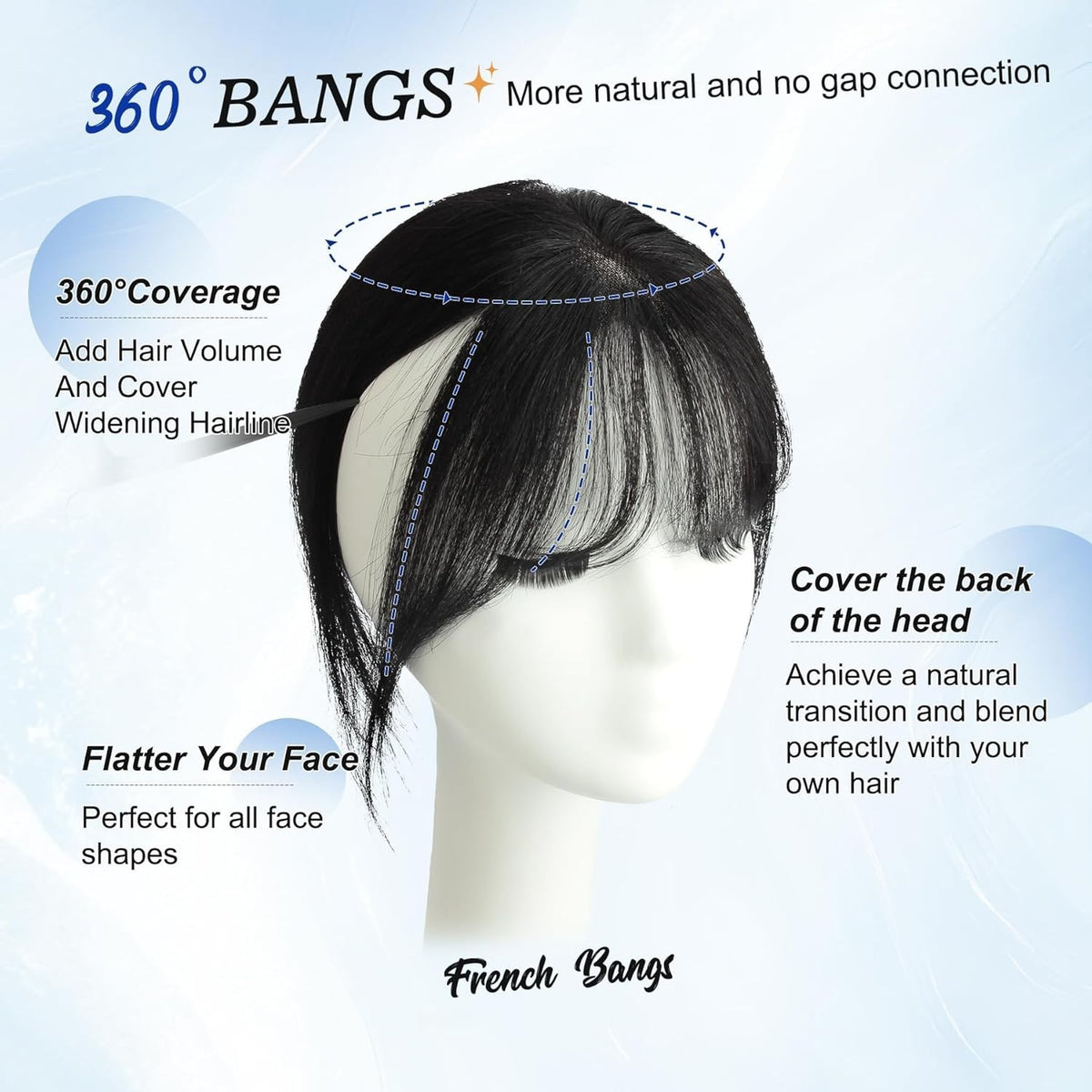 Clip-In Human Hair Bangs Topper - Seamless Natural Volume & Coverage
