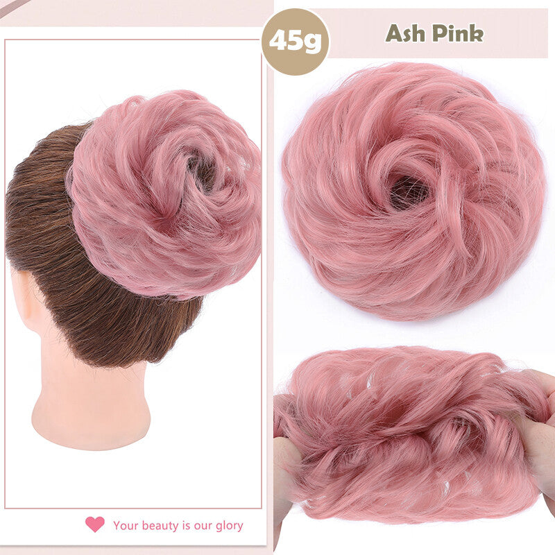 Natural Human Hair Messy Bun Ponytail Extensions with Curly Scrunchie Updo