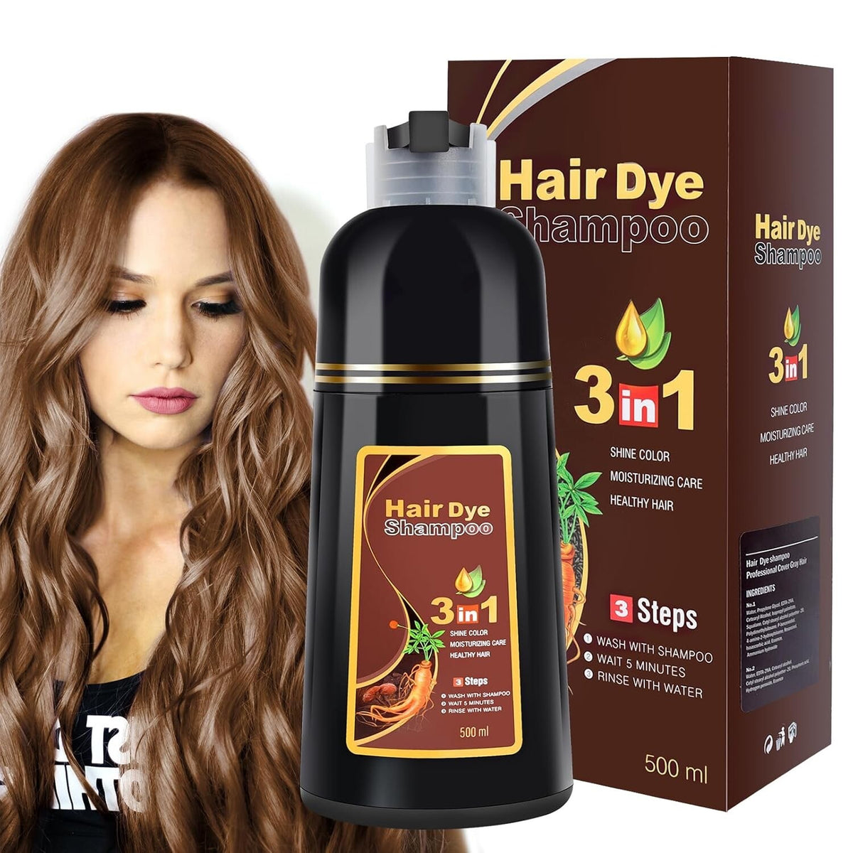 3-in-1 Hair Dye Shampoo 500ml - Multiple Shades