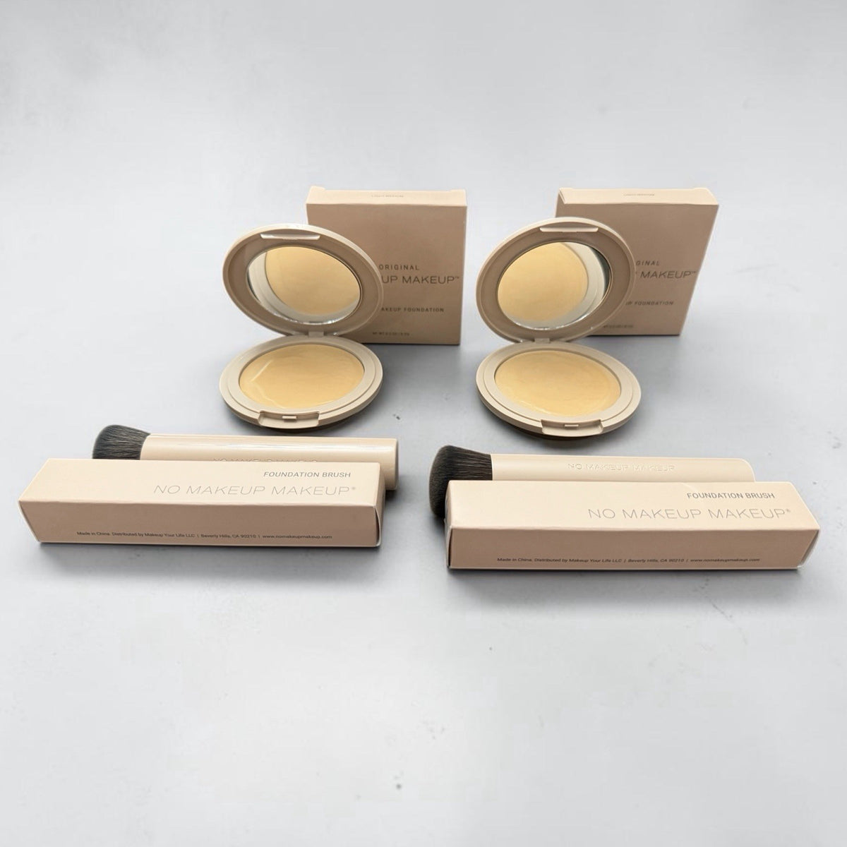 Buildable No Makeup Foundation Duo Set with Brushes - Light Medium