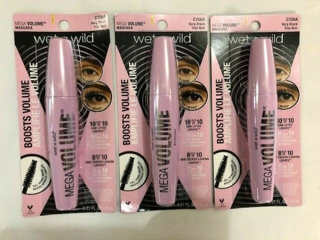 Mega Volume Mascara Very Black - Pack of 3, 0.21 Oz, Wet n Wild