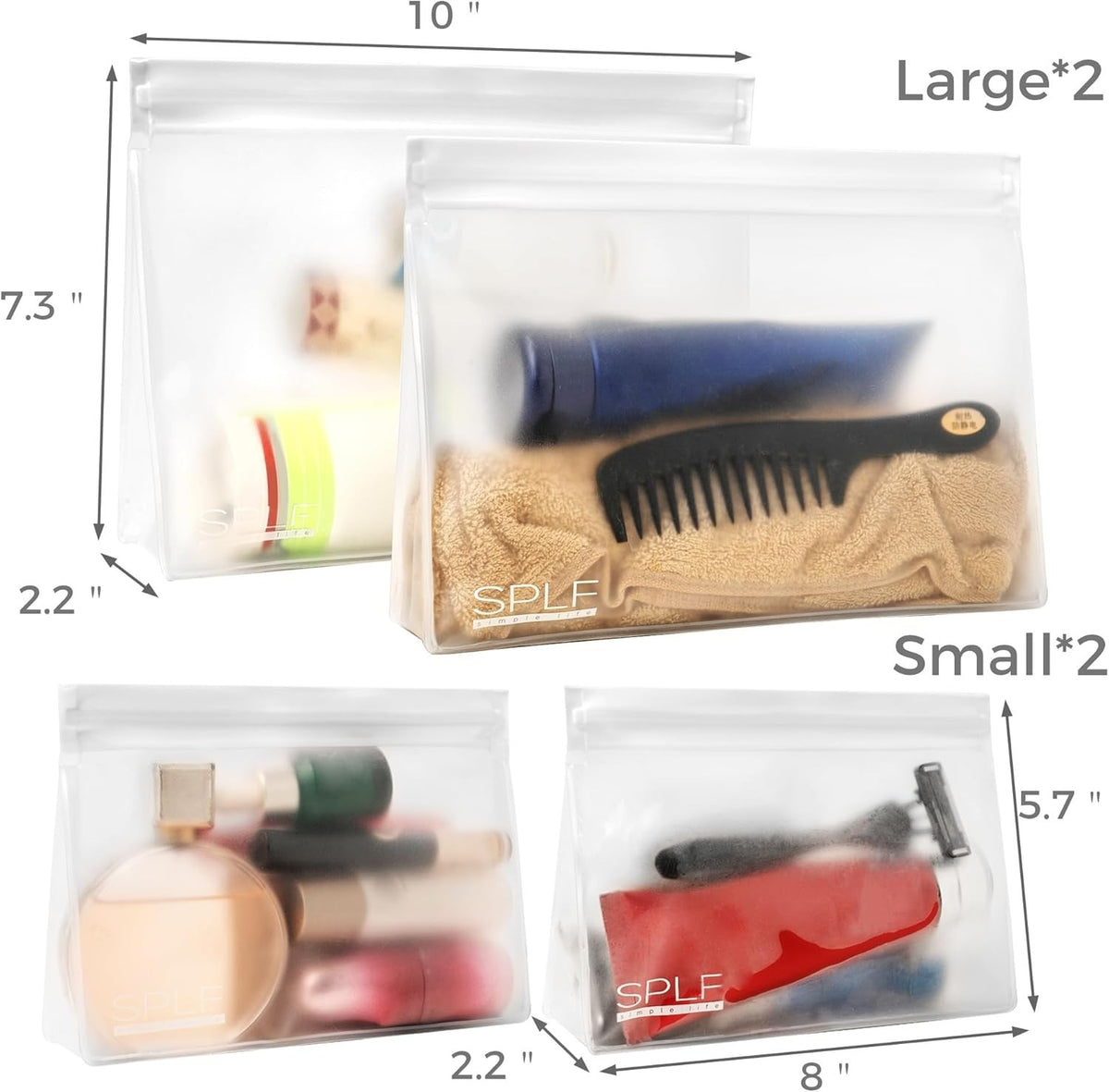 4 Pack Leakproof Clear Travel Toiletry Bags Quart Size BPA Free Organizer