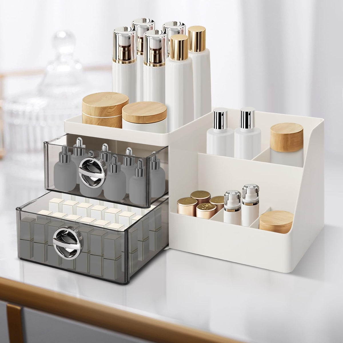 Large Capacity Makeup Organizer with Clear Drawers for Vanity and Skincare