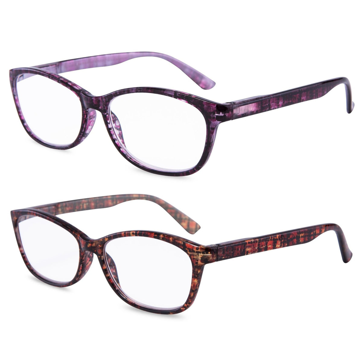 High Power Reading Glasses 2 Pairs Women’s Square Full Rim Spring Hinges +6.00 Diopters