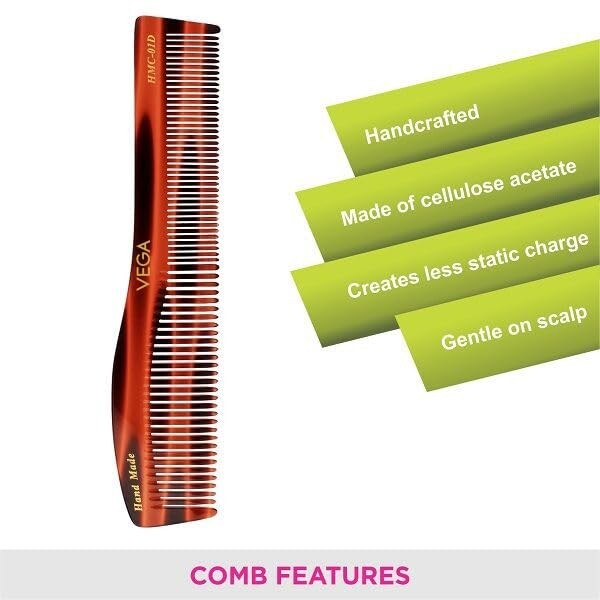 Vega Handmade Hair Comb - Graduated Hair Dressing Tool for Men & Women