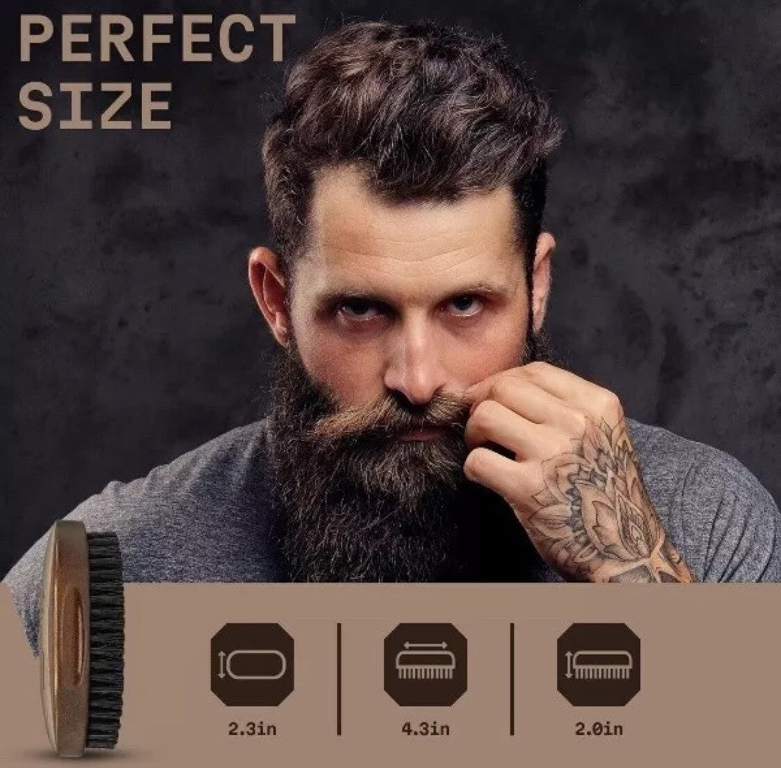 Men's Boar Bristle Beard Grooming Brush with Wooden Handle - Travel Gift