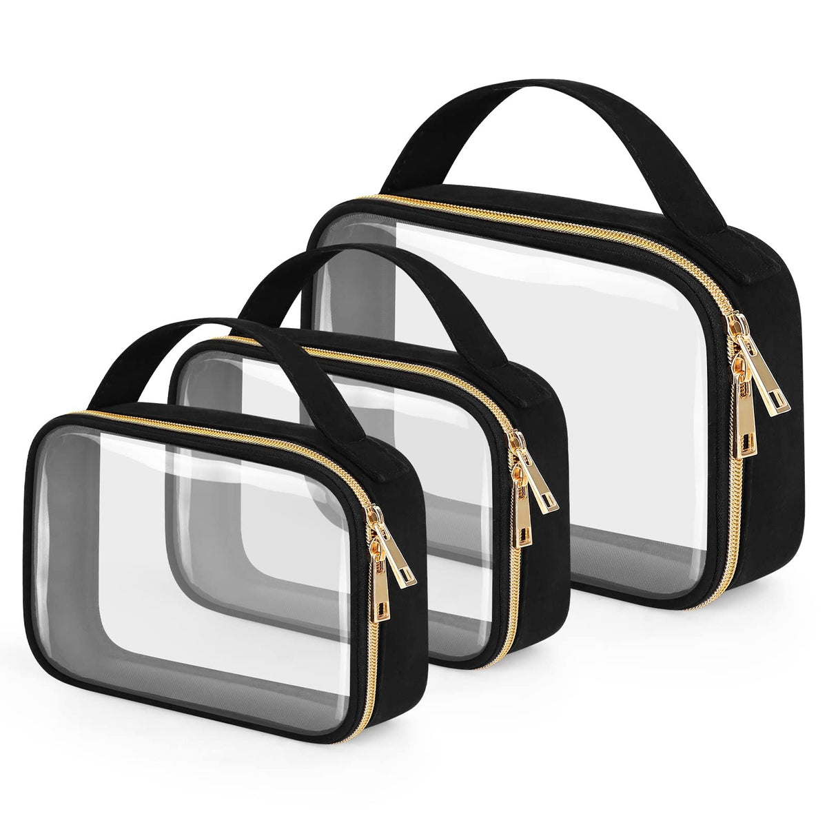 Clear Toiletry Bag 3 Pack with Handles - Waterproof Makeup & Travel Organizer