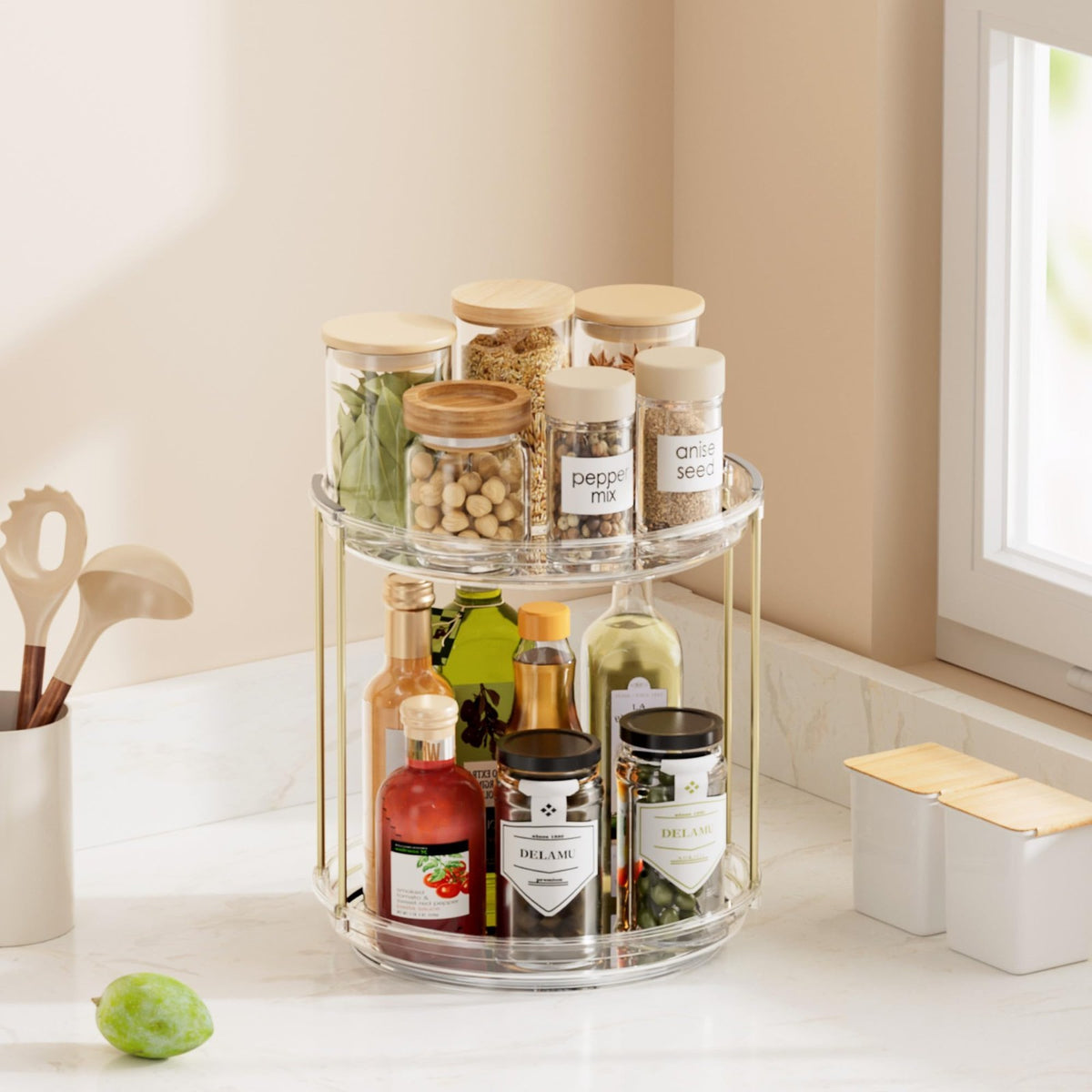 2-Tier Rotating Makeup Organizer with Spinning Storage for Skincare & Perfume