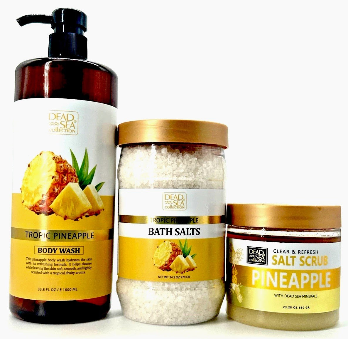 Dead Sea Collection Pineapple Body Wash (33.8 oz), Salts (34.2) Scrub