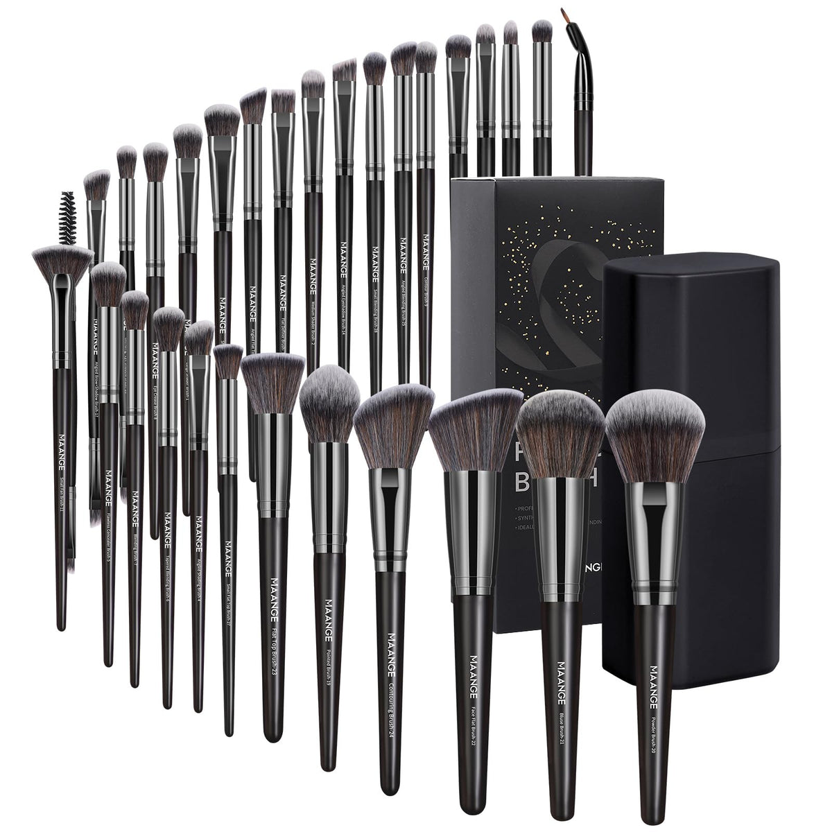 Professional Makeup Brush Set with Case - 30 Synthetic Brushes for Face & Eyes