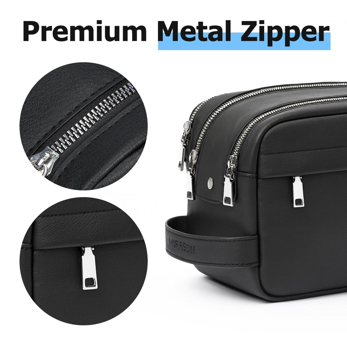 Travel Toiletry Bag for Men Leather Water-Resistant Dopp Kit Black