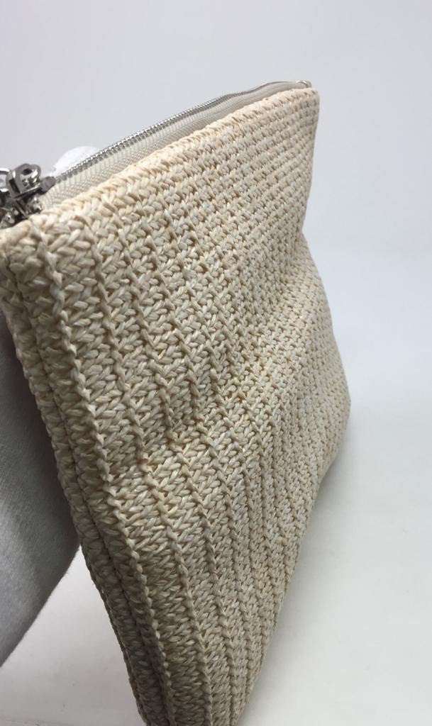 Faux Raffia Tassel Women's Clutch Bag - Small Beige Cosmetic Bag