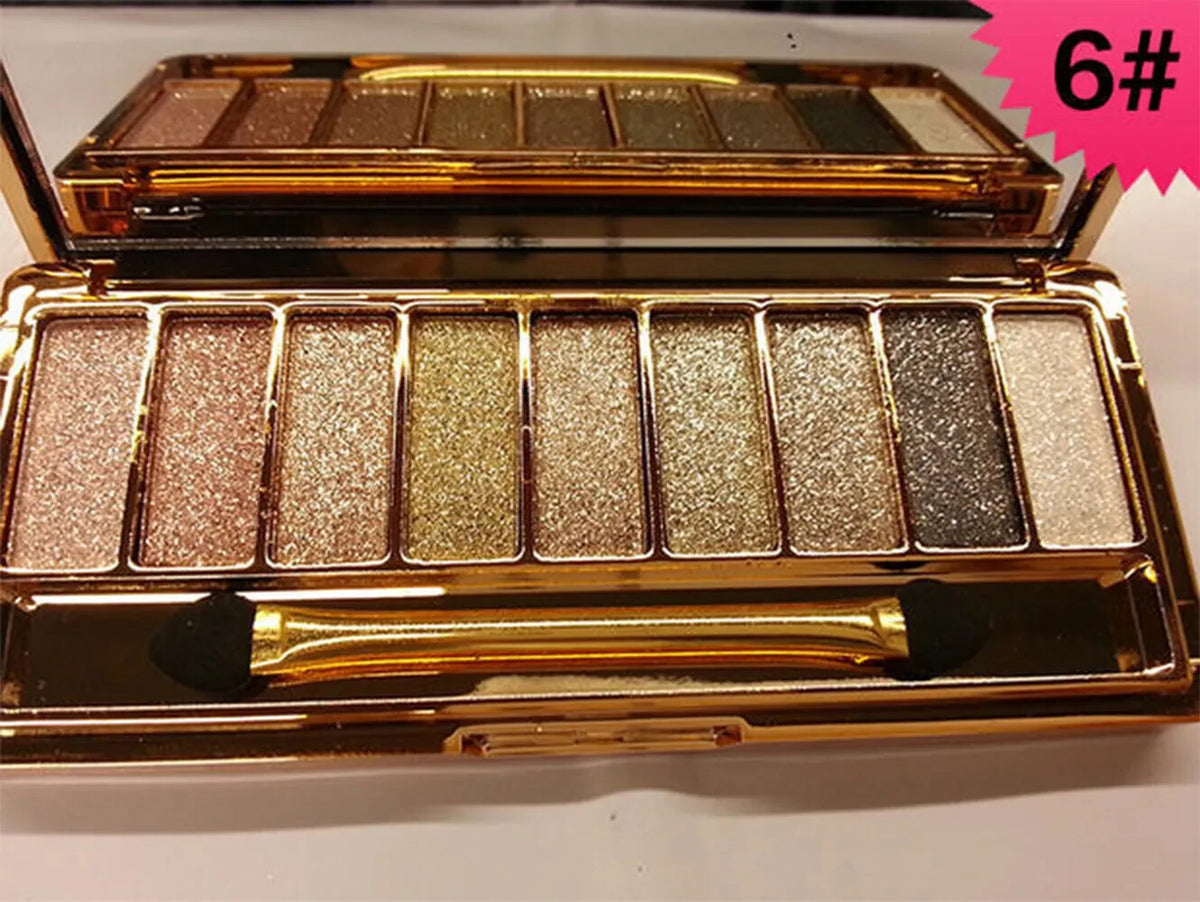 9-Color Glitter Eyeshadow Palette with Makeup Brush Set - Vibrant & Long Lasting