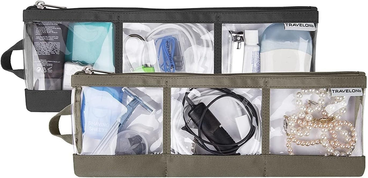 Set of 2 Transparent Accessory Organizer Pouches with Compartments