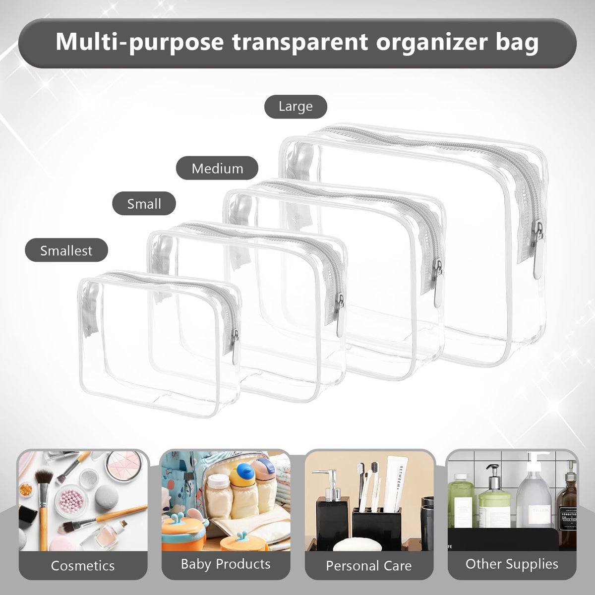 Clear Cosmetic Bag Set 4 Pcs Waterproof Travel Toiletry Organizer