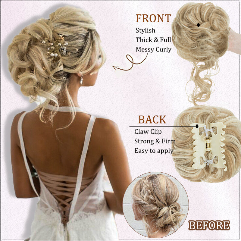 Natural Clip-On Messy Bun Hair Extension with Claw Clip - Blonde