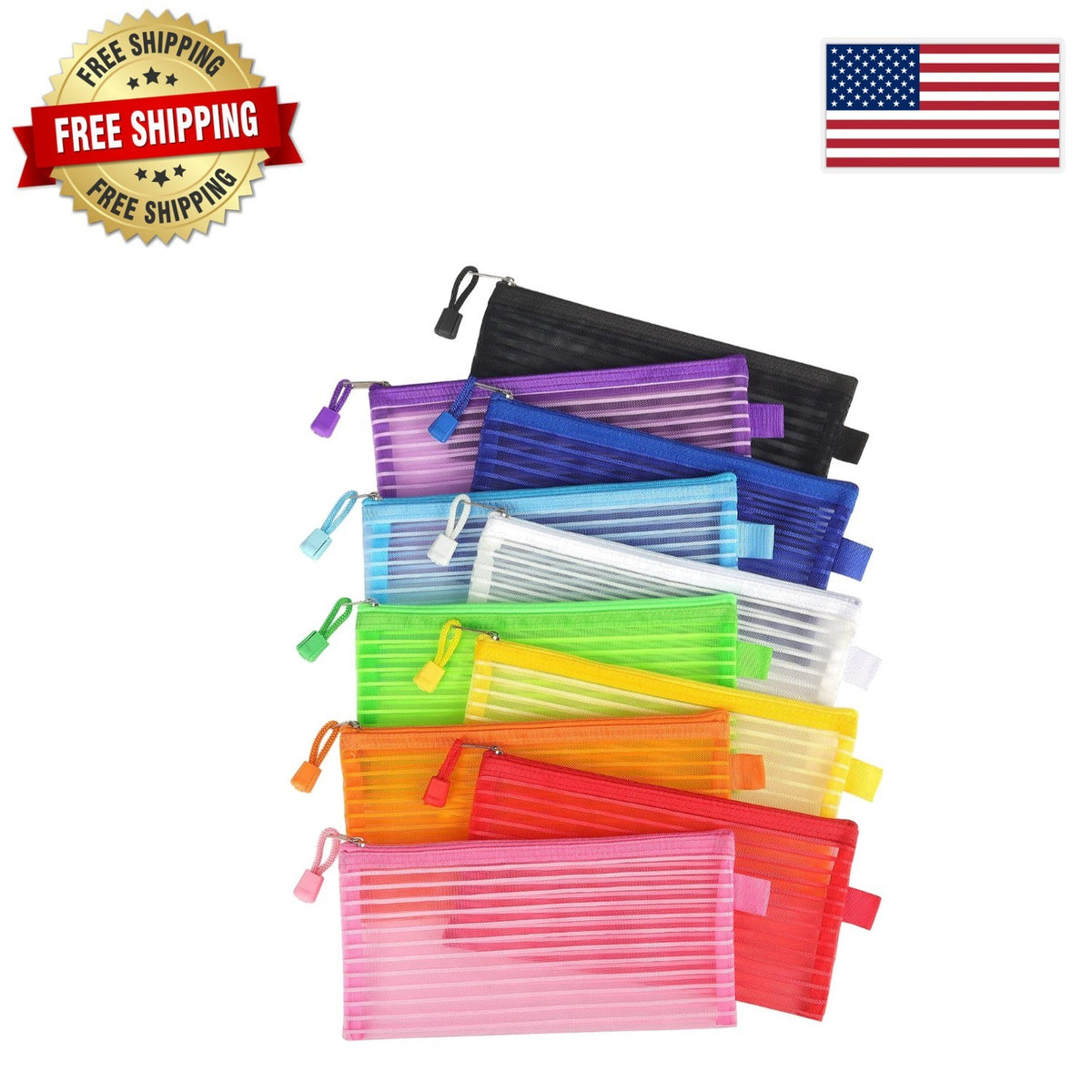 Colorful Travel Zipper Bags Set - Waterproof Organizer Pouches, 9x4.7 Inches